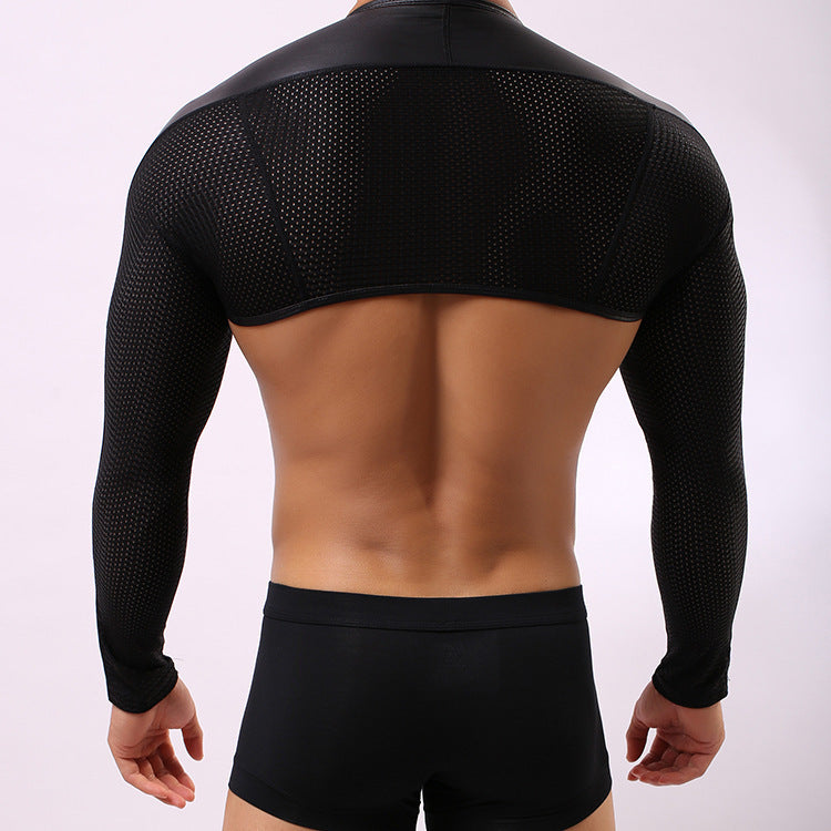 Men's Stage Show Shawl T-shirt Workout Training Clothes Running Suit Long Sleeve